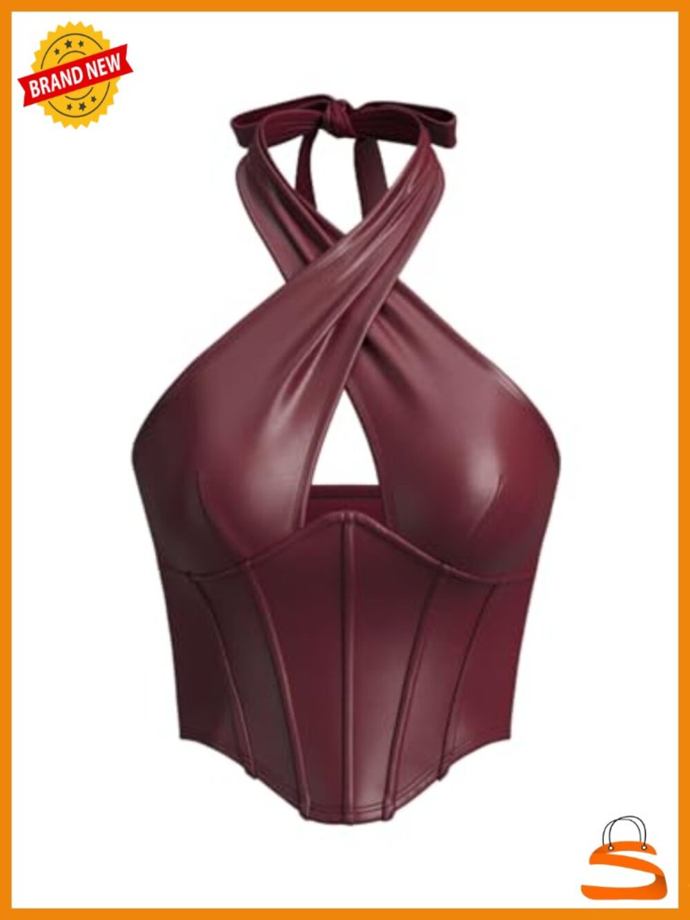 Faux Leather Corset Halter Crop Top Cut Out Criss Cross Y2K Club Top